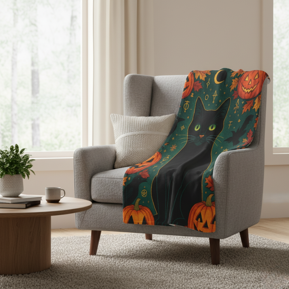 Cozy Black Cat Halloween Blanket
