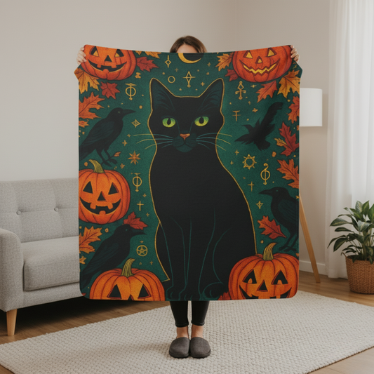 Cozy Black Cat Halloween Blanket
